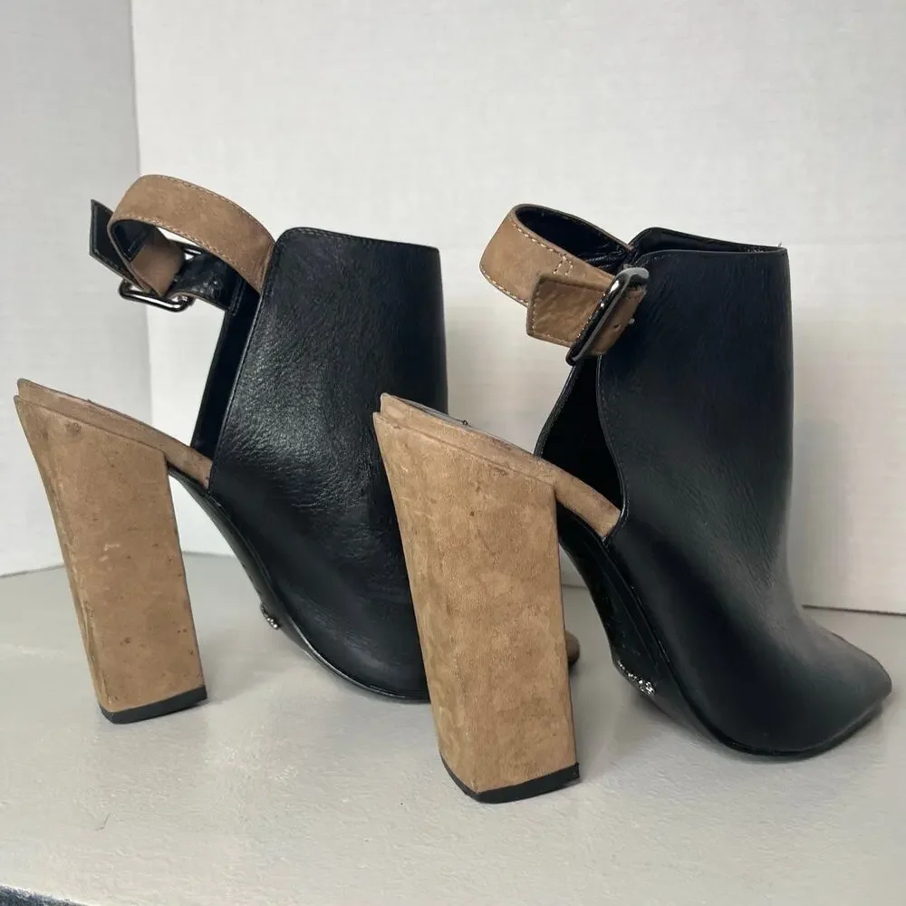 Schutz Quesadilha Yucca Slingback Heels Black Leather Block Heel Size 8.5